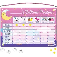 Amonev Childrens Magnetic Bedtime Routine Reward Chart. Magnetic Sticker Chart. Reusable Wall Chart Pink