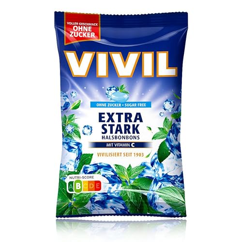 VIVIL Extra Stark mit Vitamin C, 1 Beutel, Halsbonbons mit Pfefferminzgeschmack, ohne Zucker & vegan, 1 x 120g