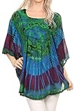 Sakkas 17031 - Sunia Tie Dye Caftan Sleeve Blouse | Cover Up - Royal Blue - OS