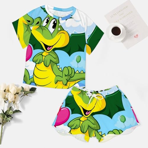 Pyjama short femme dinosaure en maille douce et manches courtes - 7