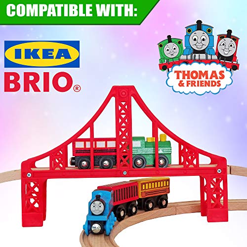 Wooden Train Set 12 PCS - Magnetic Engines with 3 Bonus Animals - Deluxe Toys for Kids Toddler Boys and Girls - Compatible to Thomas Railway, Brio Tracks, and Major Brands - Thumbnail 3