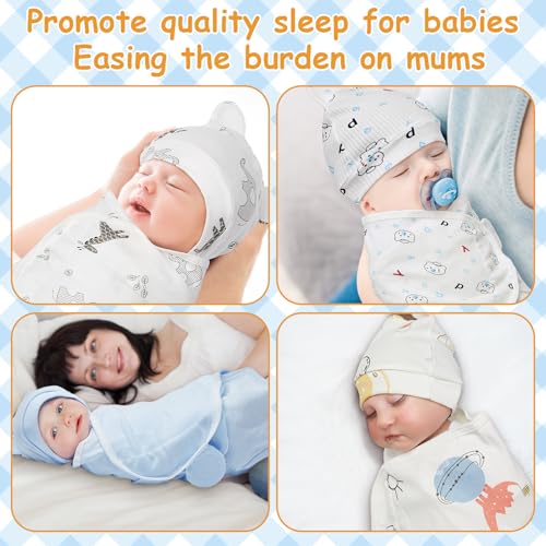 Image of Ramede 6-Pack Preemie Baby Swaddle Blankets with Hats, Breathable 100% Cotton Baby Swaddles, Suitable for Preemie Babies and Newborns, Soft Cotton, Adjustable(Planet,Blue)
