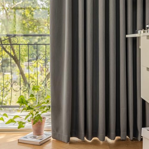Ayoiow Verdunklungsvorhänge Wohnzimmer, Thermovorhang Kälteschutz Mit Ösen, Chenille Thermovorhang 2Er Set, Grau Lila, 102X214CM