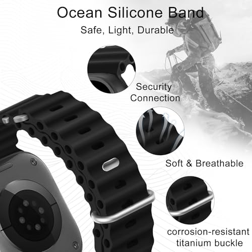 Pulseira esportiva de silicone Ocean - compatível com Apple Watch Ultra 2/Ultra de 49 mm, 45 mm e 44