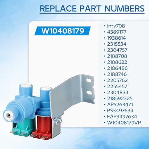 Image of Upgraded W10408179 Refrigerator Water Inlet Valve Fit for Whirl-pool Ken-more May-tag Ice Maker, WPW10179146 Water Valve with Tubing Connector Replaces 4389177 W10445780