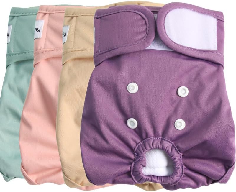 Washable Feminine Canine Diapers for Small Canines,4 Pack Reusable Pet Diapers Tremendous Absorbent Canines Pants in Interval,Warmth Cycle,Incontinence,Excitable Urination,Small