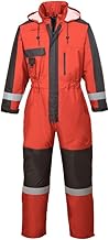 Portwest S585 Men's Hi Vis Winter Work Overalls Waterproof Protective Boiler Suit 300D Polyester Coveralls Durable Thermal Lined Workwear Rain Suit Red, X-Large