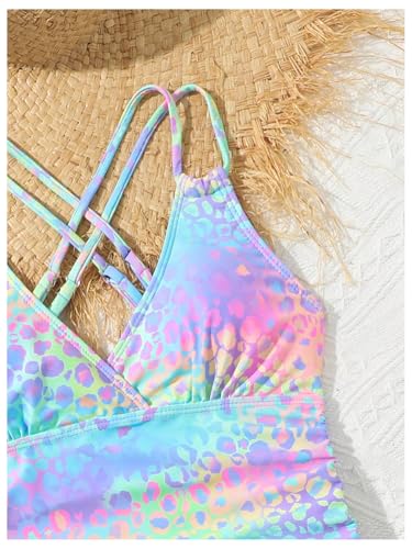 WDIRARA Girl's Two Piece Tankini Swimsuit Leopard Ruched Strappy Bathing Suit3