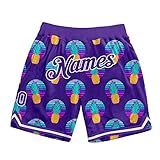 Custom 90s Vintage Rib-Knit Basketball Shorts, Fashion Pineapple Quick Dry Hawaii Holiday Casual Bea