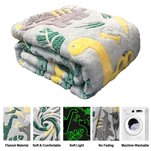 Glow in The Dark Dinosaur Blanket for Boys - Soft Fleece Throw for Kids, Toddlers - Dinosaur Gifts, Birthday Present - 50"x60"