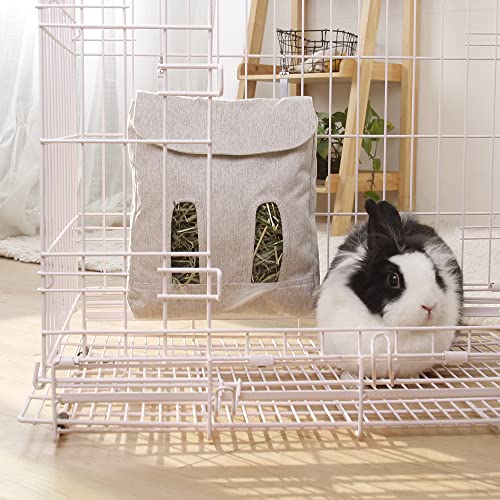 Rabbit Hay Feeder Bag, Guinea Pig Hay Feeder Storage,Sack Hay Bag Feeding Bag Storage for Chinchilla Hamsters Rabbit Guinea Pig Small Animals (L, Grey) - image 8