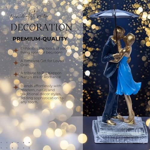 Elegant Couple Figurine with Umbrella – Romantic Poly-Resin Sculpture for Home Décor, Anniversary, and Valentine’s Day Gift – Intricately Designed Love Statue (Blue) — photo — 2 of 9