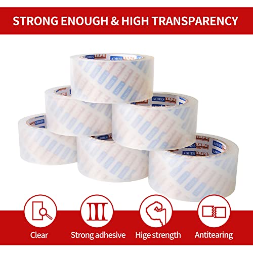 Adhes No Noise Heavy Duty Shipping Packing Tape,Great For Moving,Packaging And Sealing Boxes,Super Clear,1.88 Inch X 54.68 Yard, 1.5"" Core, Pack Of 12Rolls #TOP3