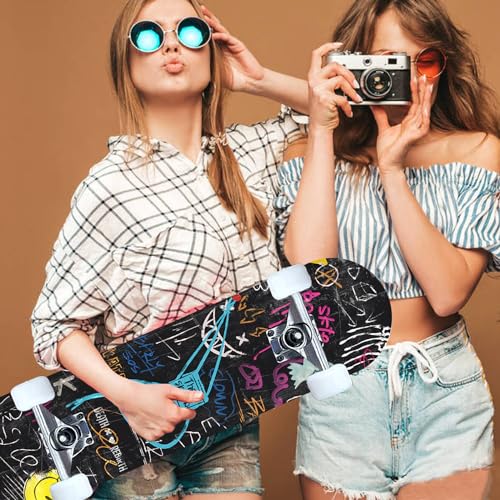 Image of Pro Complete Skateboards for Beginners Girls Boys Kids Youths Teens Adults 31 inchx8 inch Skate Boards 7 Layers Canadian Maple Double Kick Deck Concave Longboard