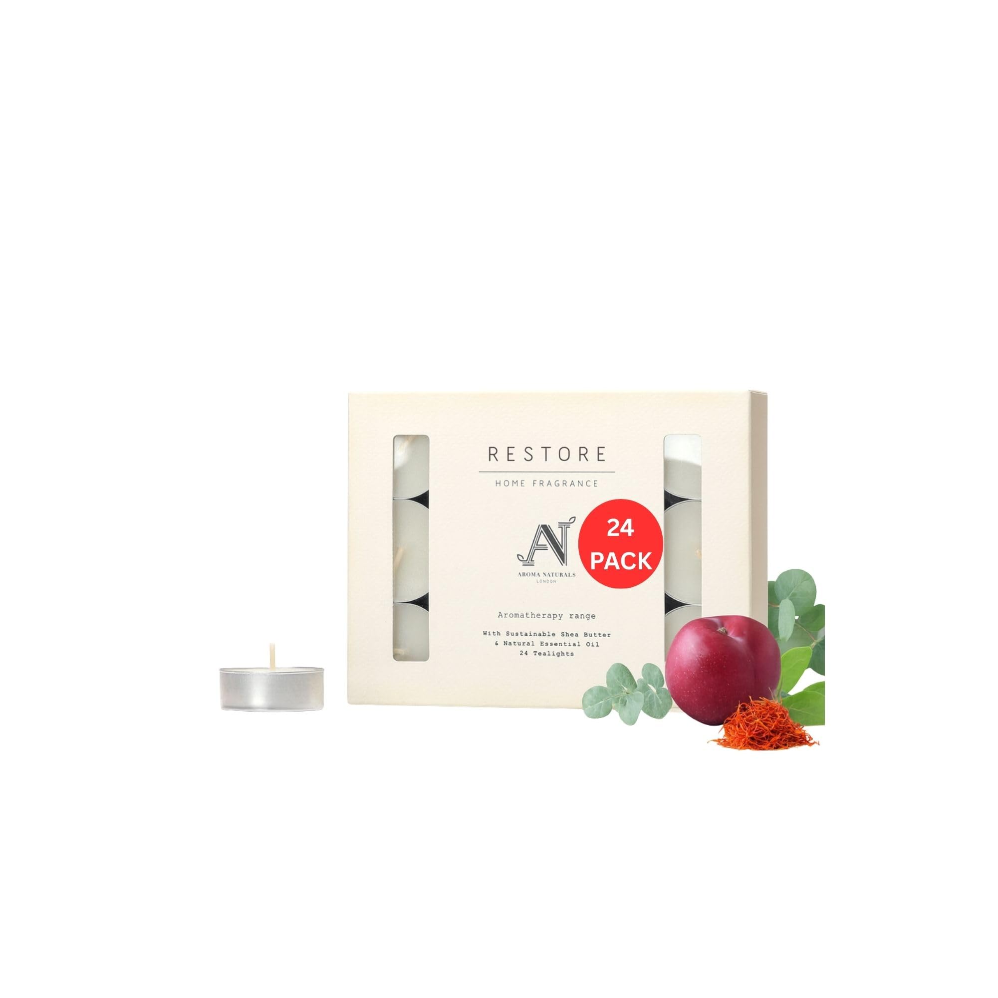 Aroma Naturals Tealights 24 Pack Restore Shea Wax Scented 4H Burn Time from B&Q