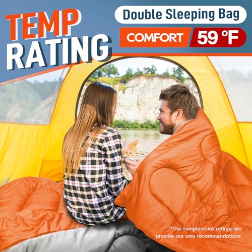Image of MEREZA Double Sleeping Bag for Adults Mens with Pillow, XL Queen Size Two Person Sleeping Bag for All Season Camping Hiking Backpacking 2 Person Sleeping Bags for Cold Weather & Warm