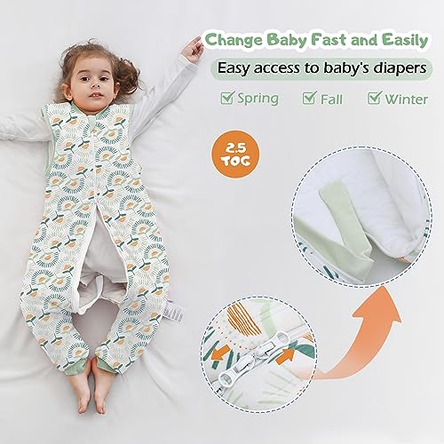 Image of LAT Baby Sleep Bag with Feet Winter,Sleeveless Nightgowns Wearable Blanket with Legs,Warm Sack for Infant Toddler Thicken 2.5 TOG-Sleepsuit,1-6T(Sun Flower,M /90)