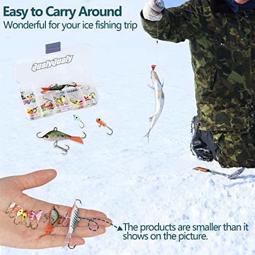 Qualyqualy Ice Fishing Jigs Ice Fishing Lures Walleye Fishing Lures Crappie Jigs Glow In Dark-Ice Fishing Jigs With Storage Box 38Pcs /120Pcs #TOP5