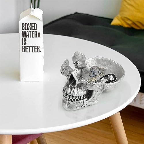 Gold Totenkopf-Brillenhalter Kreativer Schädel Sonnenbrillen Ständer 3D-Skelett Brillen-Organizer mit Schmuck Schale,Brillen Halter Display Ständer für Zuhause, Büro, Schreibtisch, Nachttisch