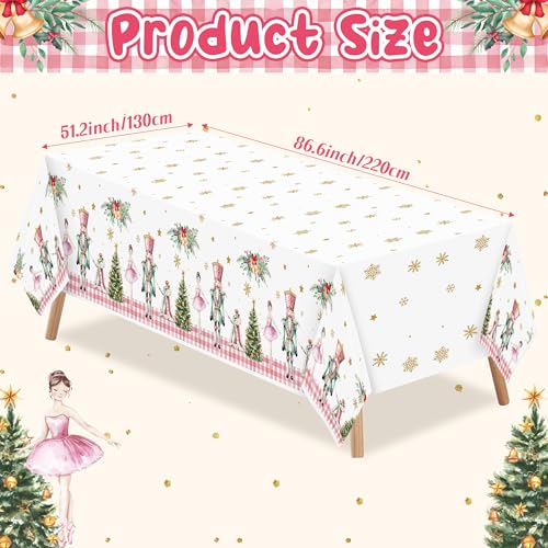 Image of 3 Packs Nutcracker Plastic Tablecloth Decorations, Pink Plaid Nutcracker Christmas Tree Disposable Waterproof Table Covers, Nutcracker Soldier Tablecloth for Dining Table Party Supplies