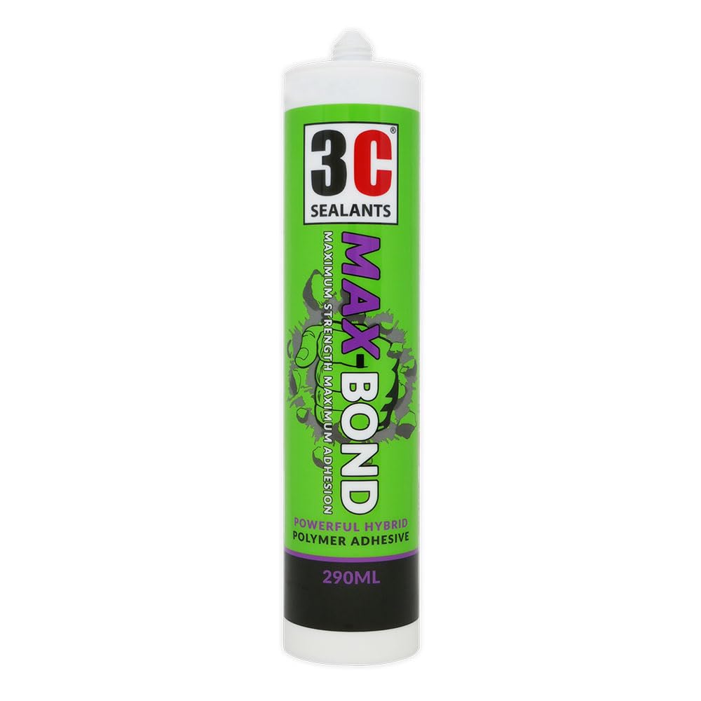 3C SealantsMax-Bond Ultimate Strength Power Adhesive 290ml Black – Premium MS-Polymer Construction Glue, Fast Curing, High Grab, Waterproof & Flexible, Interior & Exterior Use