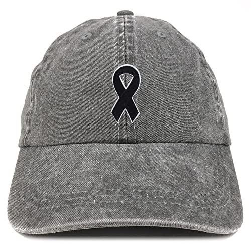 Trendy Apparel Shop Melanoma Awareness Black Ribbon Patch Pigment Dyed Washed Baseball Cap - Black