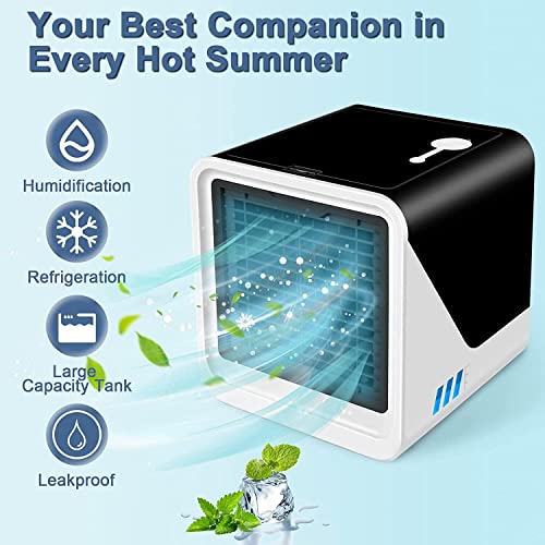 Portable Air Conditioner Fan, Evaporative Mini Air Cooler with 3 Speeds 7 Colors, 3 IN 1 USB Personal Space Humidifier Desktop Cooling Fan with 500ml Large Water Tank for Home Room Office - Image 4