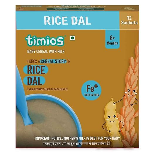 Timios Baby Cereal with Milk, Rice, Dal-from 6+Months|Instant and Healthy Food for Babies|300gm