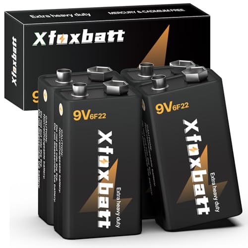 XFOXBATT 9V Batteries 4 Pack Leakproof & Long-Lasting 6F22