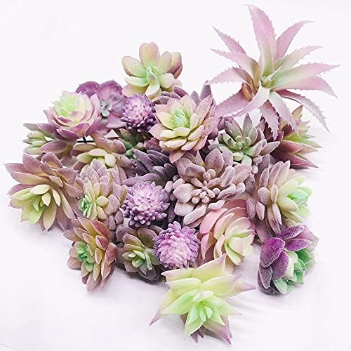 Woohome 20 PCS Artificial Succulent Plants, Green Fake Succulent, Unpotted Faux Succulent Assortment in Flocked Blue in Different Type for Birthday Home Decor Indoor Wall Garden DIY