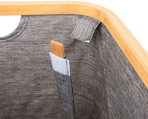 Naturoom 44L Bamboo Storage Basket | Laundry Hamper, Folding Bamboo Frame Fabric Shelf Basket, Large Cube Organizer Perfect For Bathroom, Bedroom Dirty Clothes/ Towels/ Blankets/ Toys Storage Bin