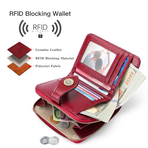 SENDEFN Small Womens Wallet Leather RFID Blocking with Multiple Card Slots and Zipper Coin Pocket3