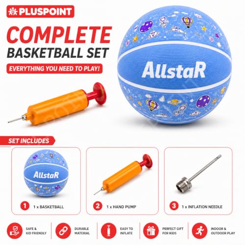 Image of PLUSPOINT Kids Basketball with Air Pump | Colorful Printed Rubber Basketball for Indoor & Outdoor Play | Training Sports Ball for Kids | Easy Grip Basketball for Boys and Girls