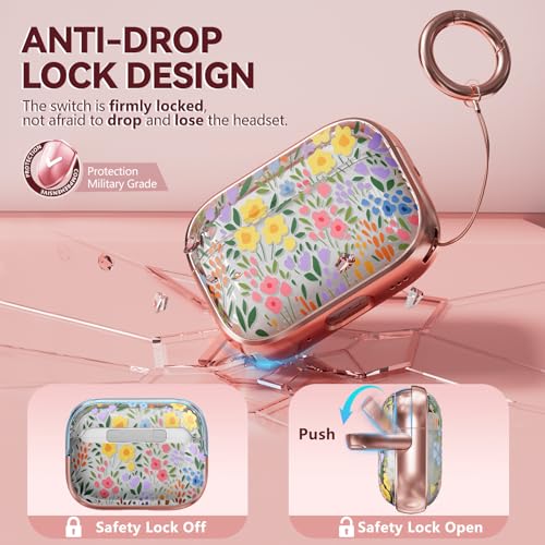 Image of Inesore for AirPods Pro 3 Case Cover 2025 with Lock- Seven Color Flower | Two-Piece Design,with Gold Keychain & Clean Pen, As Phone Stand,Support Wireless Charging,Cute Luxury Case for Women Girly