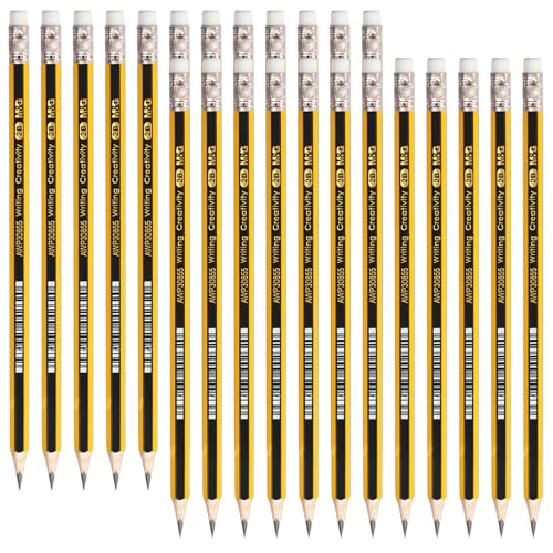 M&G Wood-cased Pencils 24 Count Pre-Sharpened #1 2B Pencil Yellow & Black Hexagonal Graphite Pencils Bulk with Top Erasers School Classroom Teacher Supplies Writing Drawing and Sketching