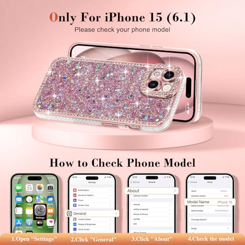 Lafunda iPhone 15 用 ケース キラキラ ラメ ダイヤモンドストーン デコ 女の子 豪華 人気 衝撃吸収 TPU 軽量 落下防止 おしゃれ ワイヤレス充電対応 アイホン15 用携帯ケース 6.1インチ対応 ピンク