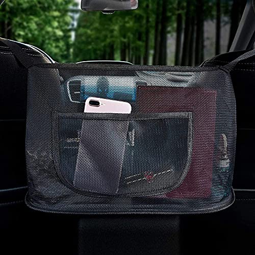 Car Net Pocket Handbag Holder, Car Handbag Holder Between Seats for Purse Storage Phone Documents Pocket Wallet, Black