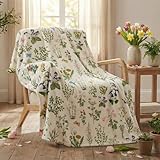 Horaldaily Spring Summer Flannel Blanket Throw, Green Plants Wild Flowers Soft Fuzzy Plush Cozy Fleece Blankets for Couch Sofa Bed Lounging, Ideal Gifts for Kids Adults Self, 50x60