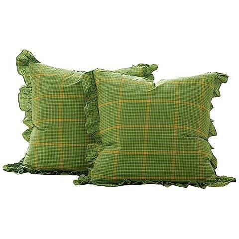 K MASANIJI Green Plaid Ruffle Pillow Covers Cover