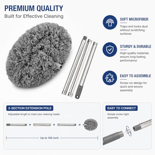 Image of Raquel Fan Cleaner Brush with Long Rod Flexible Fan Cleaning Mop Microfiber Dust Cleaner Foldable Duster for Home Cleaning Microfiber Duster for Cleaning of Home, Kitchen, Car, Ceiling (Grey)