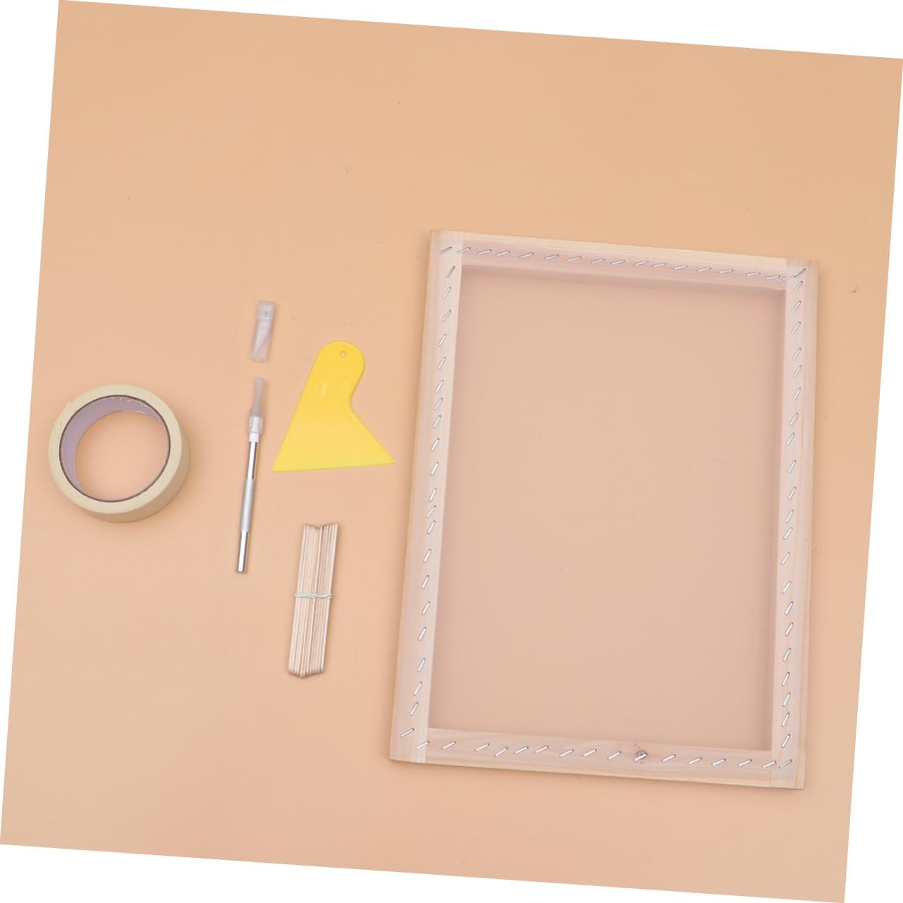 Uonlytech 1Set Silk Screen Printing Complete DIY Kit with Frame Squeegee Scraper Inkjet Transparency Film and Mask Tape for Craft Projects and Pattern Transfer