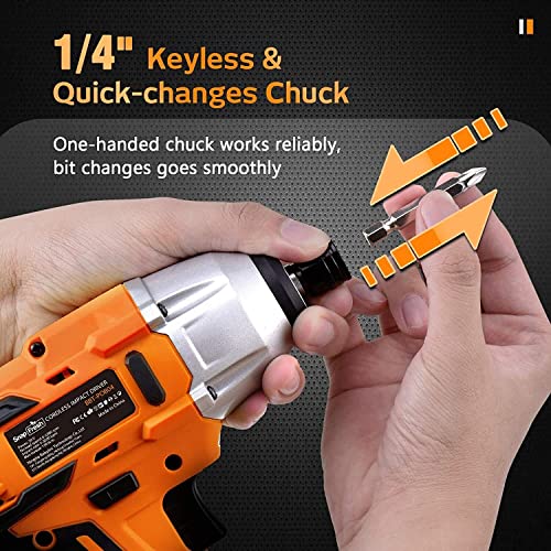 Cordless Impact Driver Kit,20V Max 1/4" Impact Driver Set With 1350 In-Lbs Torque,Brushless Power Impact Driver With 2.0Ah Li-Ion Battery,1 Hour Fast Charger And Tool Bag,Led Light (Orange) #TOP3