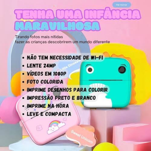 Câmera Instantânea Infantil Full Hd Imprimi Foto + 4 Bobinas - Menina Rosa