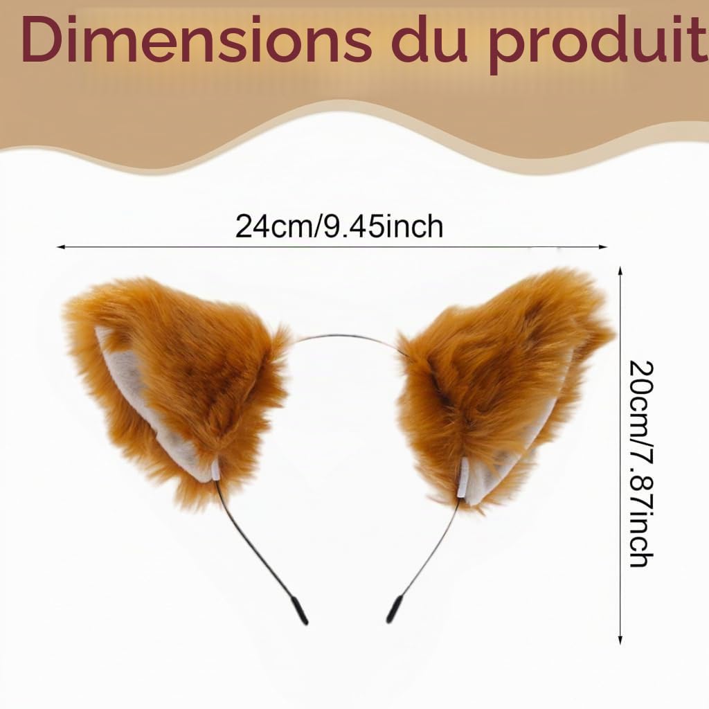 Lot de 2 Serre-Têtes à Oreilles de Renard en Peluche Fournie, Joli Sceau à Cheveux à Oreilles d’Animal, Accessoire de Déguisement Cosplay Renard pour Halloween