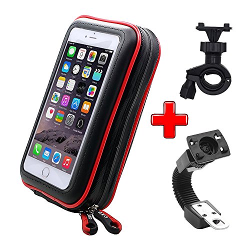 ICOOM Support pour Smartphone Waterproof Universel Double Fixation V2 Guidon Moto, Vélo, Bicyclette, Cyclisme avec Étui Imperméable pour GPS, Apple, Android, Smartphone, iPhone, Samsung Galaxy (L)