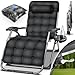 tillvex® Folding Deck Chair up to 200 kg Sun Lounger Garden Lounger Weatherproof Balcony, Garden &amp; Patio Outdoor Lounger Adjustable with Thick Padding Recliner Neck Cushion (Anthracite)