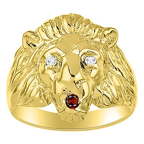 Image of Rylos Lion Head Ring Color Stones Eyes & Diamond Mouth - Fun Designer Rings in Sizes 8-13 in Yellow Gold Plated Silver