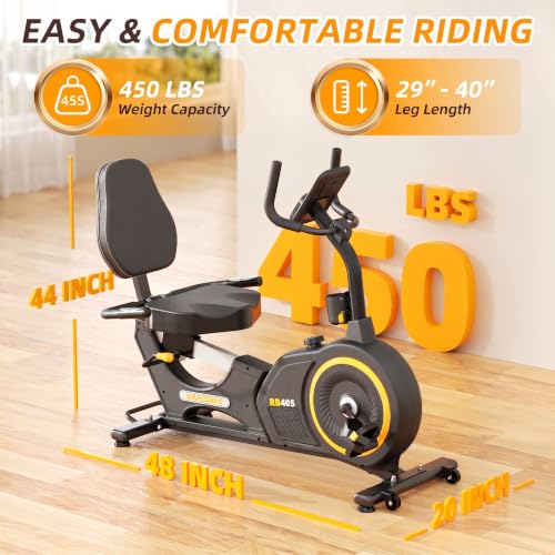 Image of VANSWE Recumbent Exercise Bike for Home Seniors with 450 LB Weight Capacity | Fit 5'1 inch-6'4 inch, Bluetooth App Connectivity, Whisper Quiet(<10DB), Back-lit LED Display & Pulse, Easy Assembly, Joint Friendly