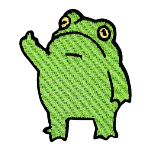 Urbanski Patch lustiger Frosch zeigt Finger zum Aufbügeln 7 x 5,8 cm | Aufnäher Applikation Bügelbild Cover