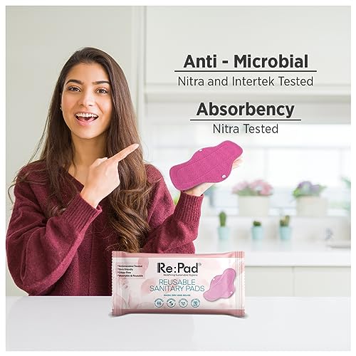 Image of Re:Pad Reusable Sanitary Pads For Women,Kit For 1+3 Pads|(1 Moderate Flow (Pink)+3 Heavy Flow (Blue)+1 Leak Proof Sanitary Pad Pouch)|Lasts Up To 1 .5 Years|Highly Absorbent&Skin Friendly For Women